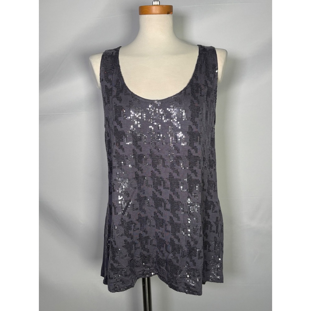 Nordstroms Halogen Womens Gray Sequin Houndstooth Tank Top XL Scoop Neck Party